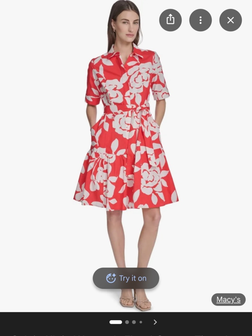 Calvin Klein Red and White Floral Tie-Waist Mini Dress - Picture 5 of 6